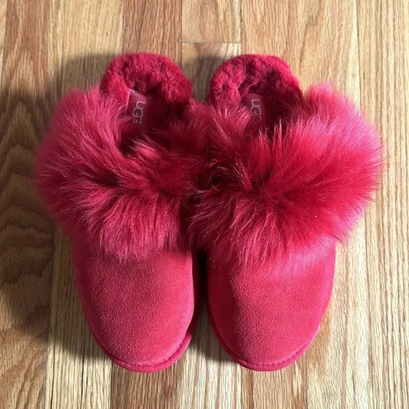 UGG Shoes - Ugg 9 red lamb fur suede red slippers only very gently worn indoors great cond